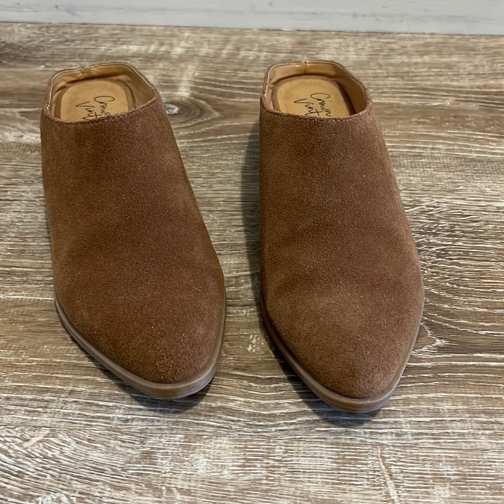 Crown vintage suede leather mules cognac size 6